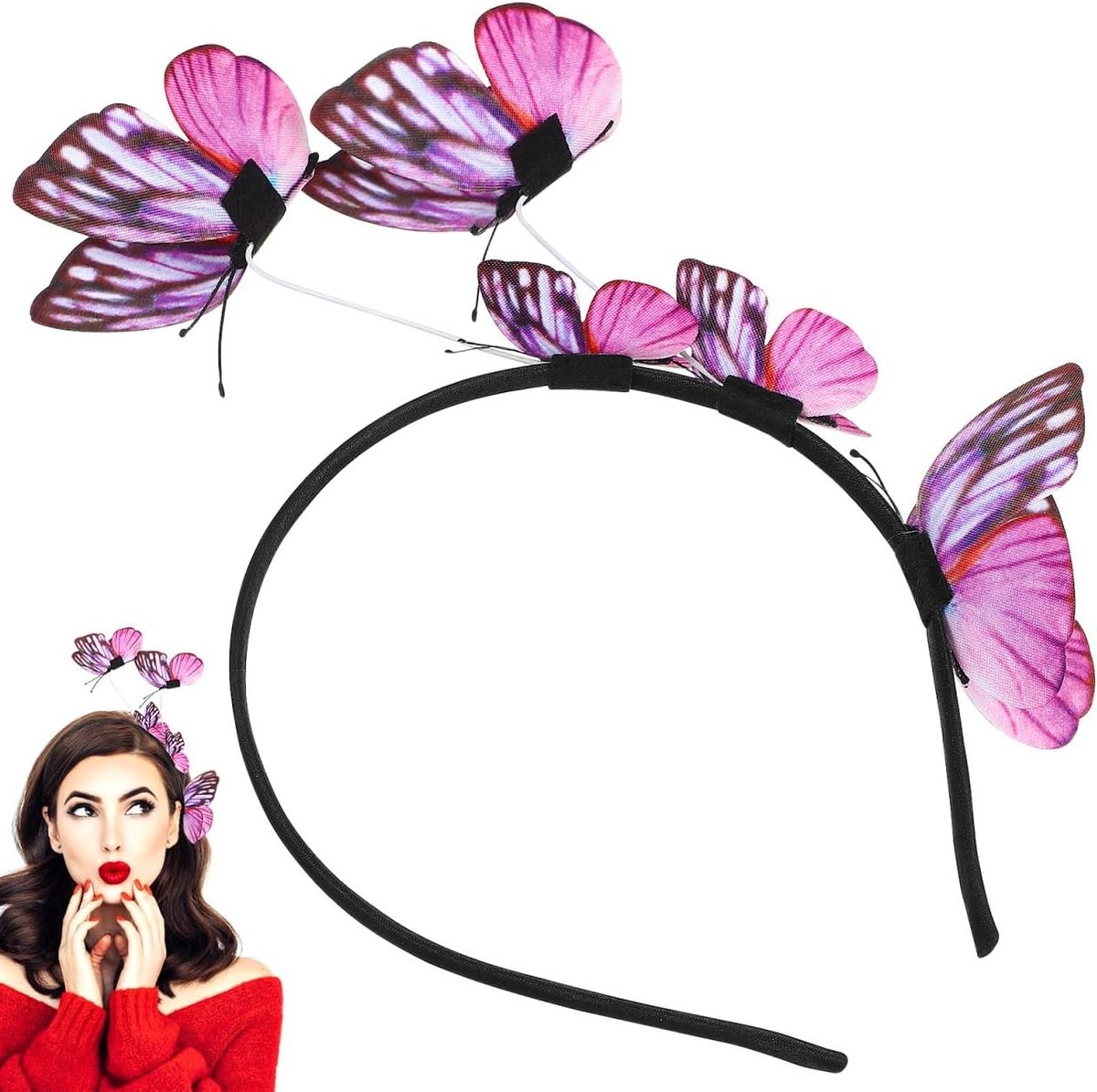 3D Vlinderhaarband voor Dames en Meisjes, Roze Haaraccessoire voor Feest en Kostuum