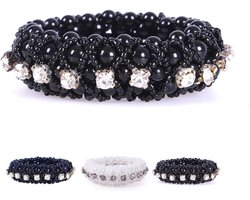 Netproshop Elastic Button Band Diamond with Pearls + Rhinestone for Bun or Bun Hair Elastic, Colour: Black