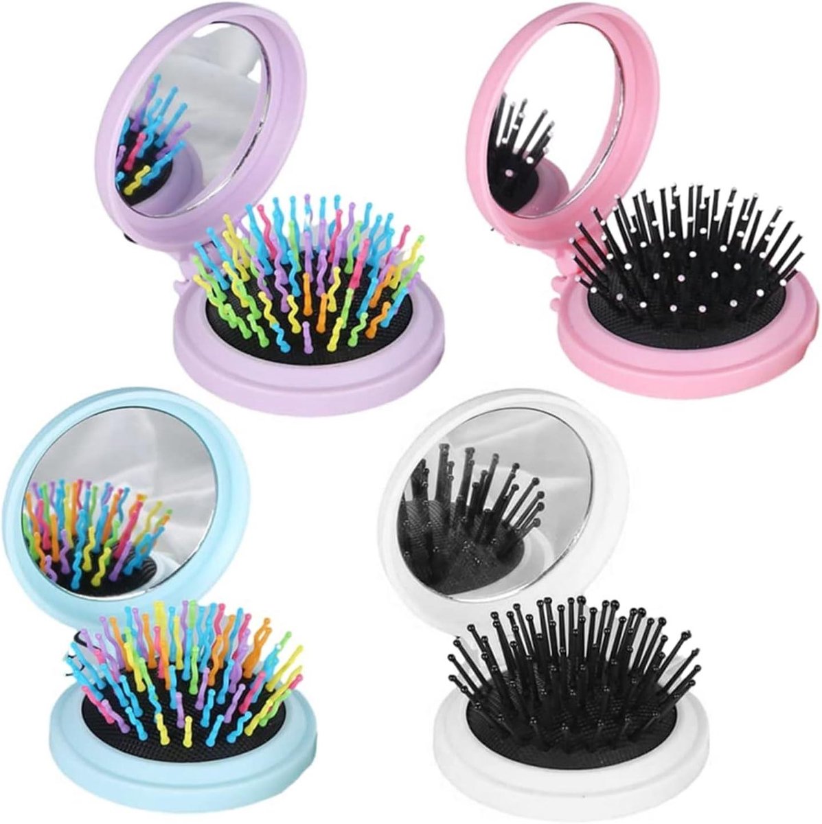 Mini Vouwkam - Zak Spiegel - Haar Styling - 2-in-1 Ontwerp - 4 Stuks - Diverse Kleuren