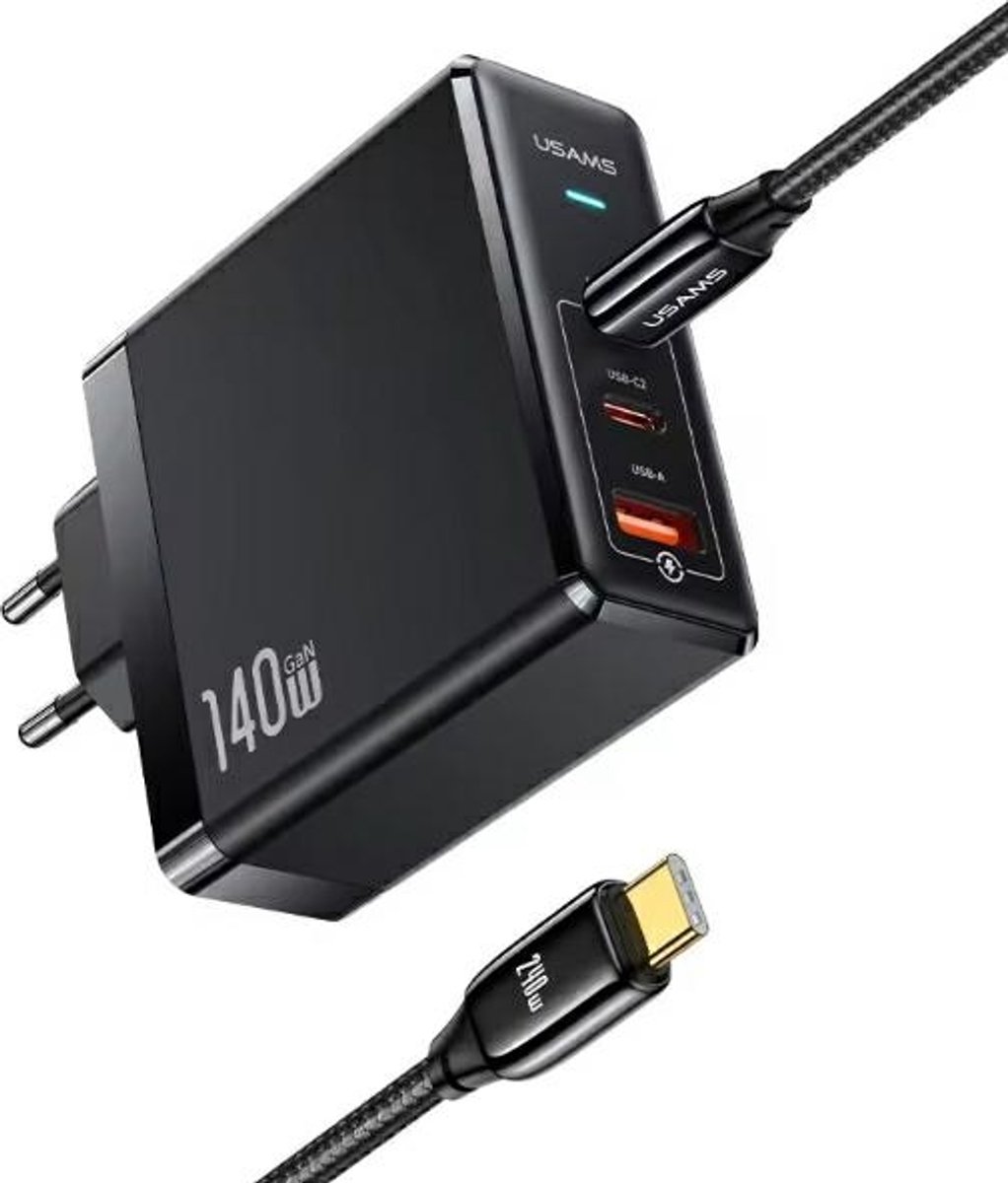 USAMS UM Series - 2xUSB-C+1xUSB Lader - 140W PD Snel Opladen - Inclusief Kabel