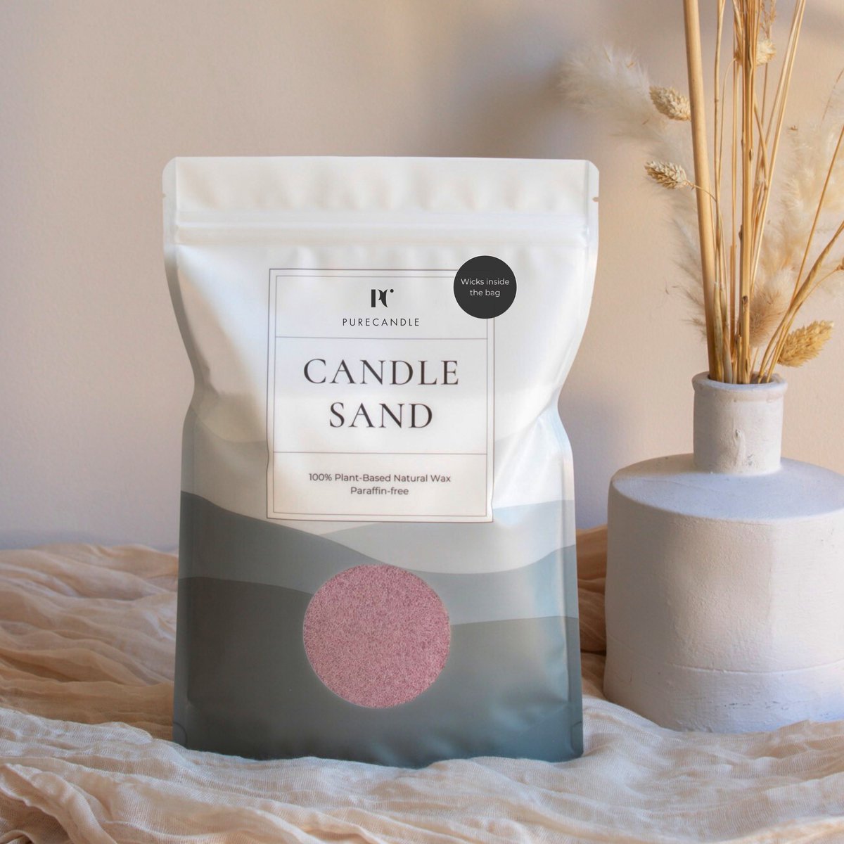 PureCandle Kaarsenzand met Lonten – Oudroze– 450g (740ml) – 30 Lonten – Navulset voor Kaarsdecoratie - Poederkaars - Origineel en Leuk Cadeau - Kaarspoeder - Kaars parels