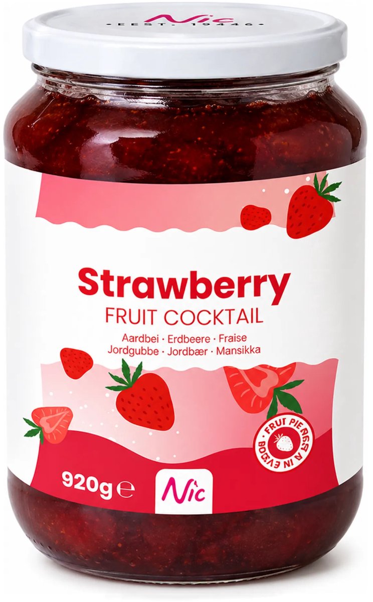 Nic aardbeien fruitcocktail pot 920 gram