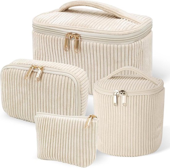 Toilettas-set voor dames - Toilettas voor dames - Draagbare make-uptas - Make-uptas - Schoonheidstas - Opbergtas met vakken - Opbergtas met vakken - Kaki - (Driehoekige tas, vierkante handtas, vierkante buisvormige tas, ronde buisvormige tas)