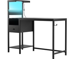 Computerbureau - Computerbureau met stopcontact en opbergplanken – Studie- en schrijftafel met USB-poorten en oplaadstation – PC-bureau/werkstation voor thuiskantoor – Zwart
