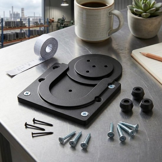 Zwart dartbord ophangsysteem - dartbord muurbeugel met montage set voor wandbevestiging - verstelbare dartboard hanger met schroeven en afstandhouders - dartbord accessoire voor standaard dartborden van Merkloos — afbeelding 2