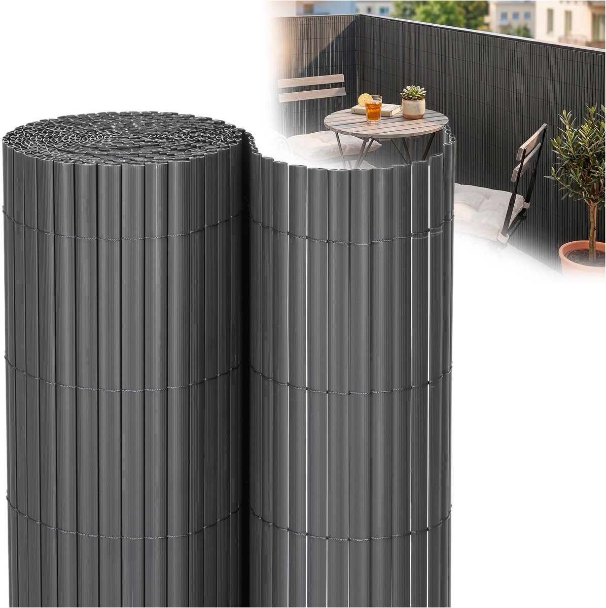 Springos Balkonscherm - Privacyscherm - Hoge Kwaliteit - Waterbestendig - UV-bescherming - 1.4x5 m -Antraciet - PVC