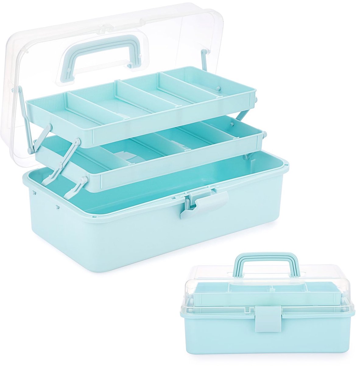Allecto - Multifunctionele Opbergdoos - 3 Laags - Lichtblauw - Cosmetica Organizer - Waterdicht - Geschikt voor Naaien en Make-up