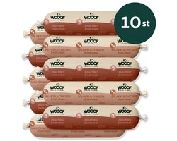 WOOOF Vis worsten pakket - Vers Vis Vlees Natvoer - Houdbare worsten hondenvoer - Zalm worst en Vis mix - 10x 800gram