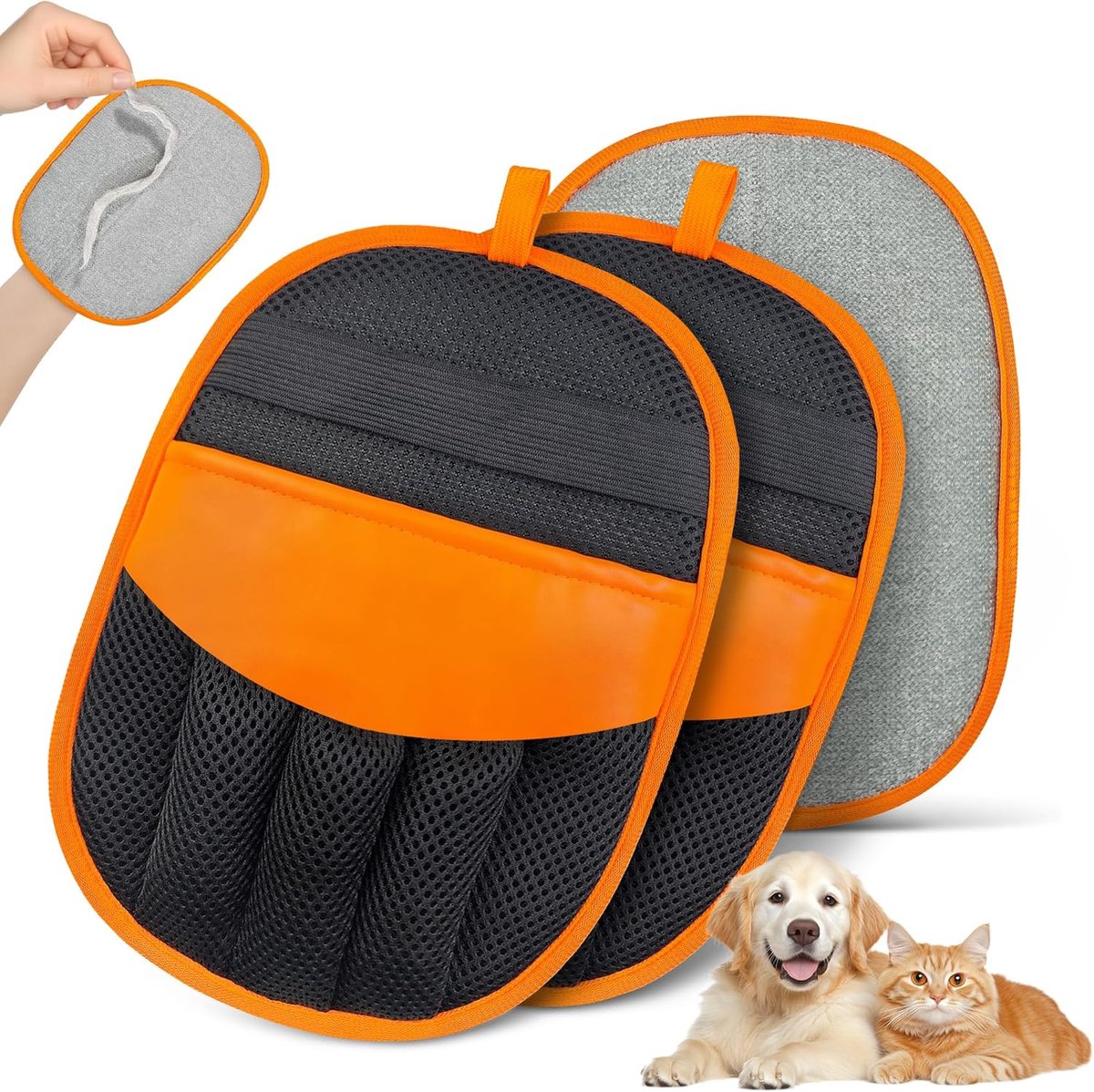 Magic Brush Handschoen voor het verwijderen van dierenharen, Elektrostatische Verzorgingshandschoen voor Honden en Katten, Pure Path Haarverwijderaar, Meubelhaarverwijderaar (Oranje, 2 stuks)| Cyslmuk®