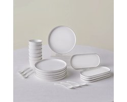 Karaca Forever Bomo - New Bone Ontbijtset 22-delig - 6 Personen - Wit met Platina Rand - Borden, Kommen en Schalen