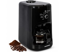 Heinner HCM-900RBK Koffiezetapparaat met Koffiemolen - 900W - 0.6L - 4 Kopjes - Instelbare Maalgraad Fijn/Grof - Voor Koffiebonen & Gemalen Koffie - Glazen Kan - Zwart