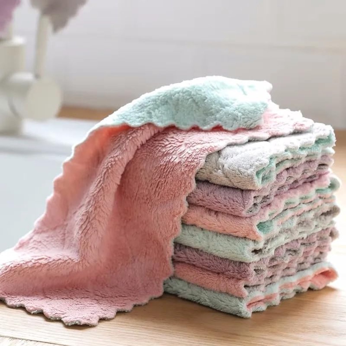 KZQ 10 Stuks Dubbelzijdige Microfiber Afwasdoeken Keuken Handdoeken Hoog Absorberend Koraalfluweel Keuken Schoonmaakdoeken Random Kleur