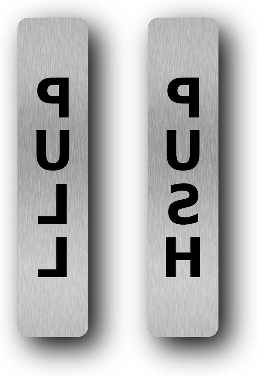 Deurborden Set - Push Pull Borden - Entree Sturen - Zilver Metallic Afwerking - 5cm x 19.5cm - Zilver