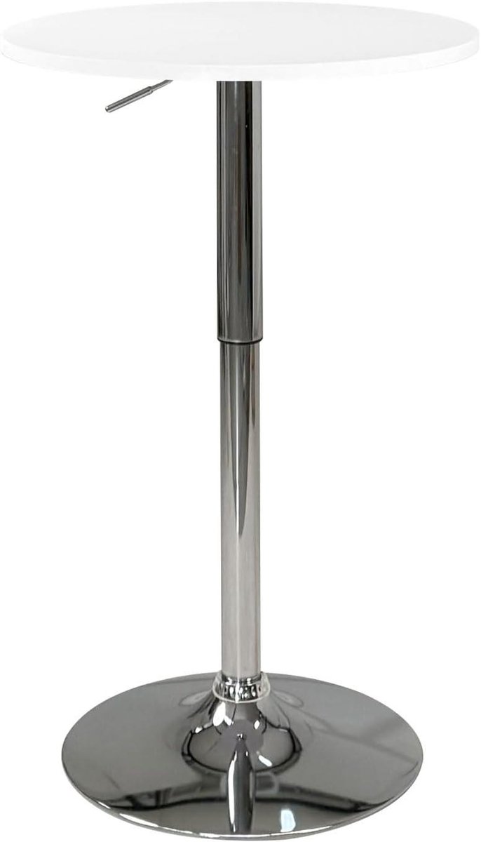 Bartafel Verstelbaar - Statafel Rond - Eten en Borrelen - Draaibaar Tafelblad - 60x60x68/90 cm - Wit