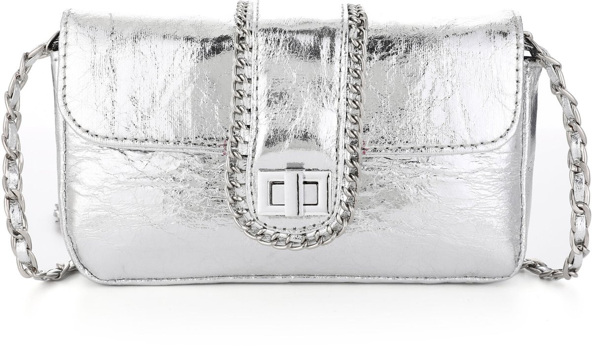 She life style - zilverkleurige clutch - Festival tas - 12 x 20 cm - Zilver kleurig