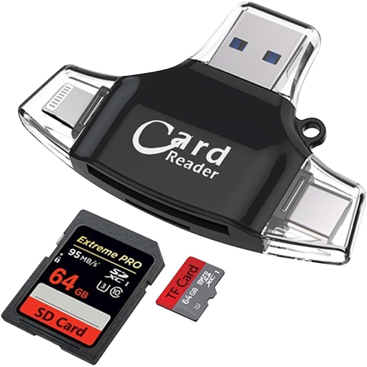 Allecto - SD-kaartlezer - multifunctionele kaartlezer - hoge snelheid - zwart - Plug and Play - geschikt voor iPhone en iPad - Type-C en SD/TF inte...
