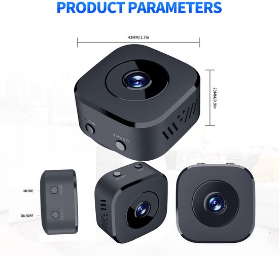 Ulisem - WiFi Beveiligingscamera - 1080P HD - 5V 1A - 200mAh Batterij - Beweegingsdetectie - Ondersteunt 256GB TF Kaart - Magnetische Beugel - Geschikt voor Thuis - Klein Formaat 42x42x23 mm van Merkloos — afbeelding 2