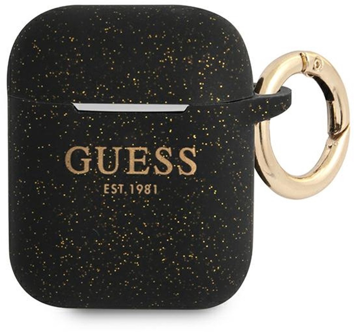 Guess Silicone Glitter Case - Geschikt voor Apple Airpods 1 & 2 - Zwart