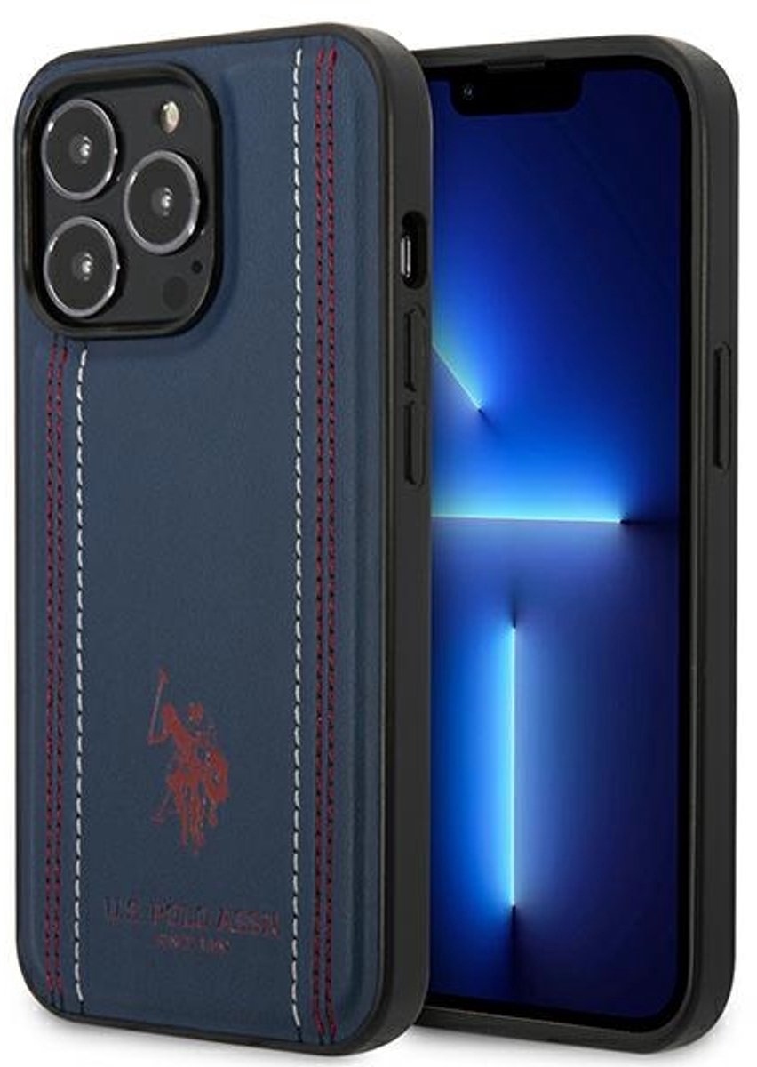 US Polo Assn. - iPhone 14 Pro Hoes - Skins - Navy Blauw - Premium Leer