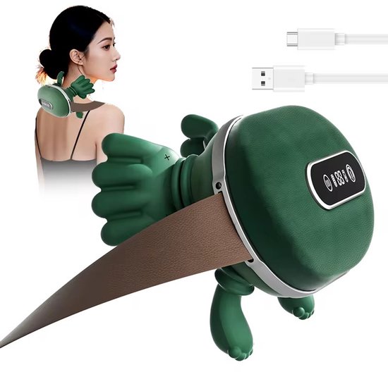 Nekmassage Apparaat - Verwarmde Massagehand - LED-Display - Arm, Rug, Been & Schouder Massager met Infrarood - Massagekussen - Shiatsu Massagekussen - Draadloos - Groen