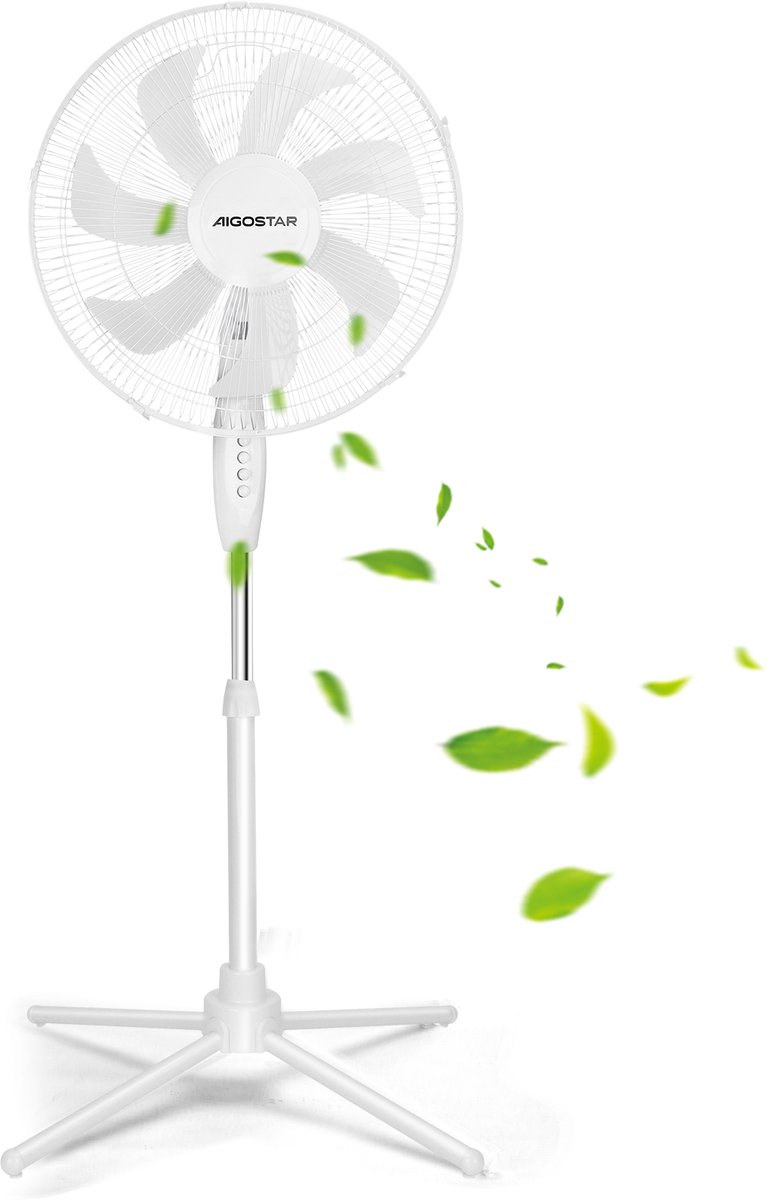 Bol.com Aigostar Erika - Statiefventilator - 7 bladen - Oscillerende Ventilator Staand - Stille Werking - 3 Standen - In hoogte ... aanbieding