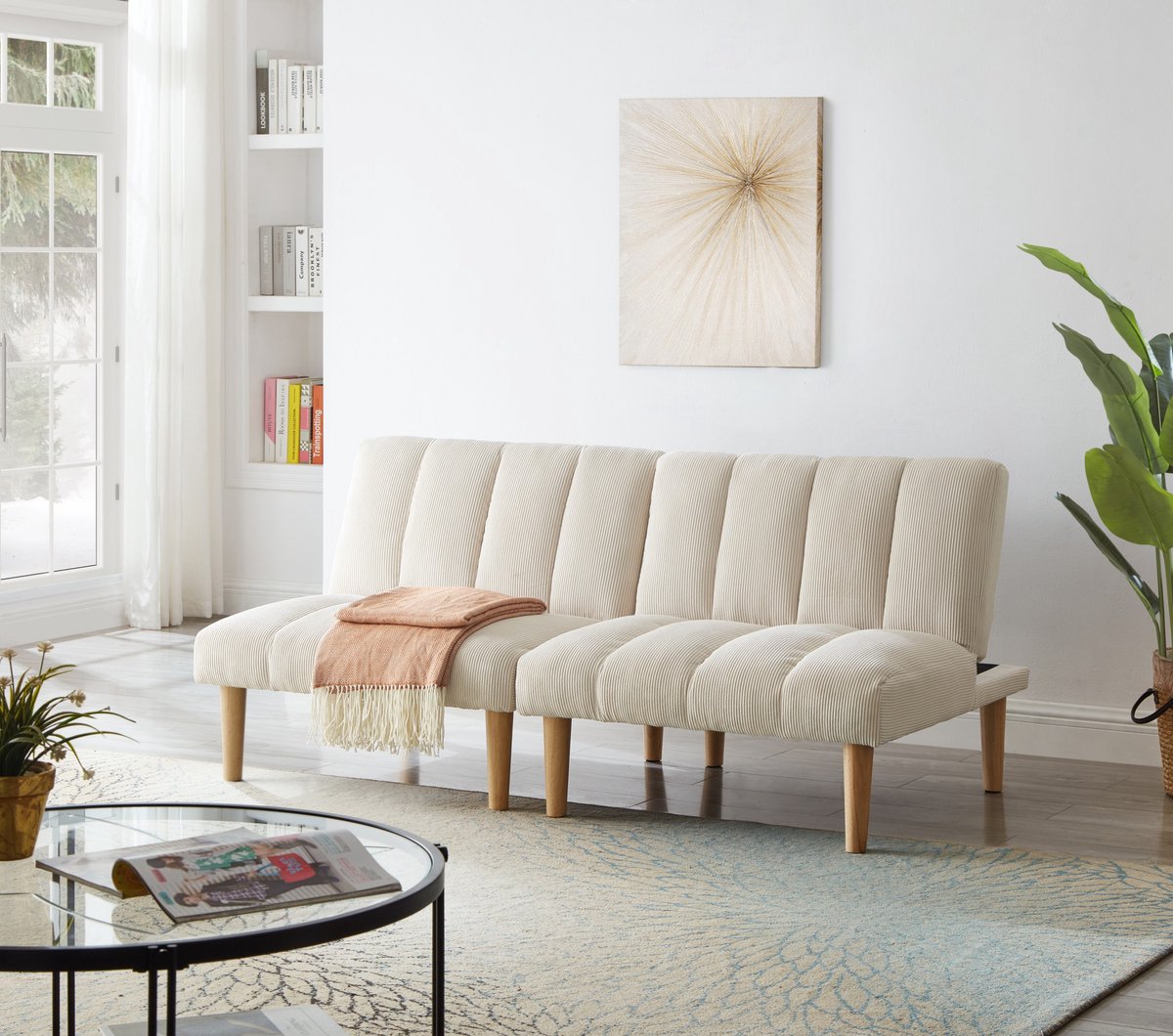 Sweiko Tweezitsbank - Slaapbank - Verstelbare rugleuning - Corduroy - Beige