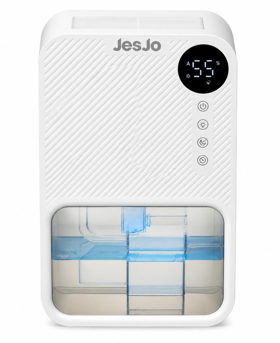 JesJo Luchtontvochtiger – 300 ml per dag – 1,1L Tank – Stil – 15m² – Wit