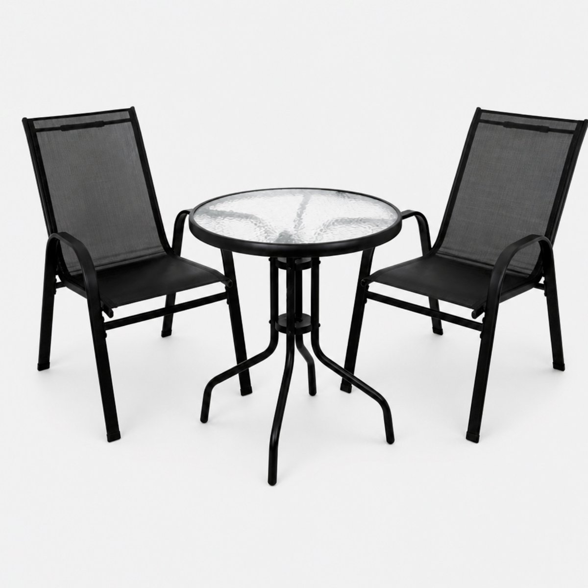 Balkon Meubelset 3-delig – Tafel met Gehard Glas & 2 Stoelen – Gardlov Tuinset voor Balkon, Terras en Tuin – Weerbestendig & Compact Zwart