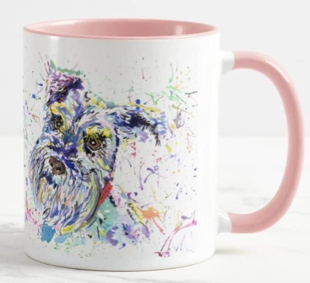 Hond Mok - Aquarel Kunst - Koffie Drinken - Dubbelzijdig Bedrukt - 330 ml - Roze
