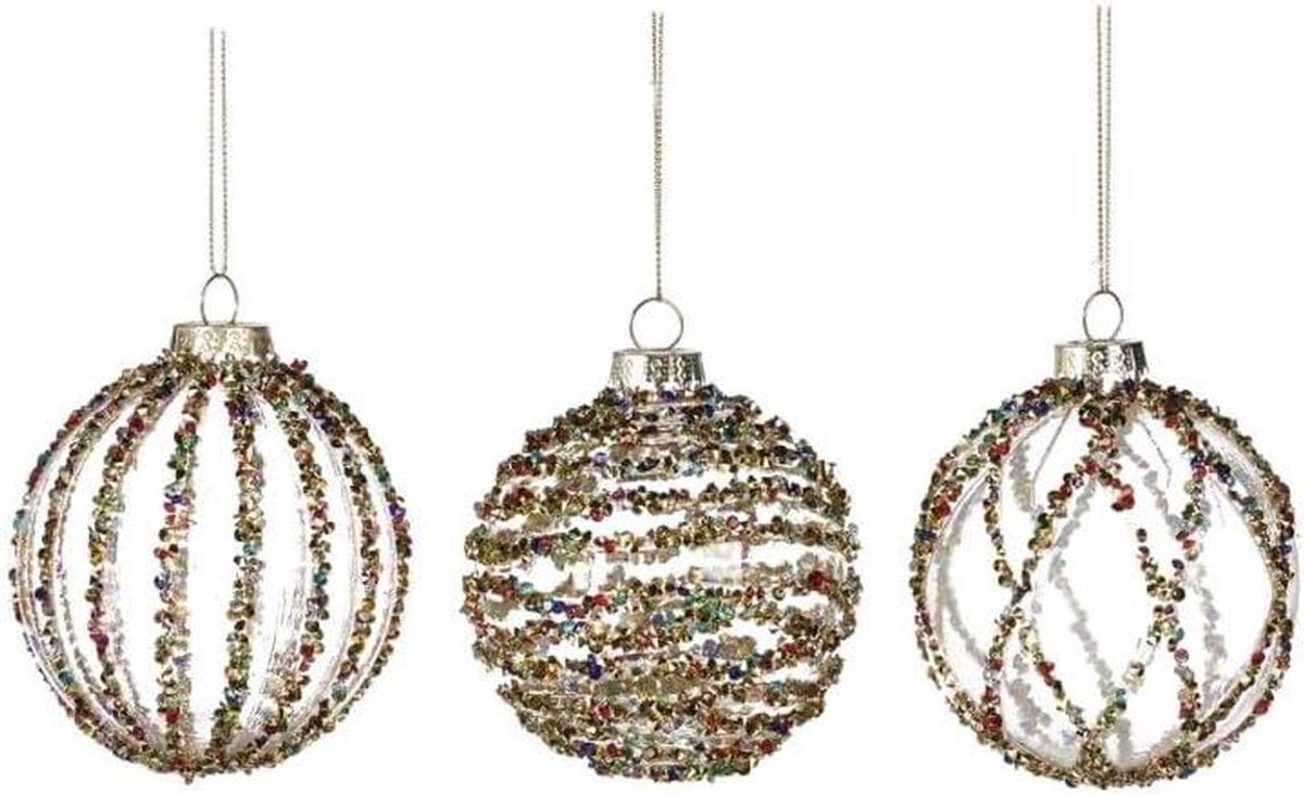 Kerstballen Set - Decoratie Ballen - Kerstboom Versieren - Glas Materiaal - 3 Stuks - Meerkleurig