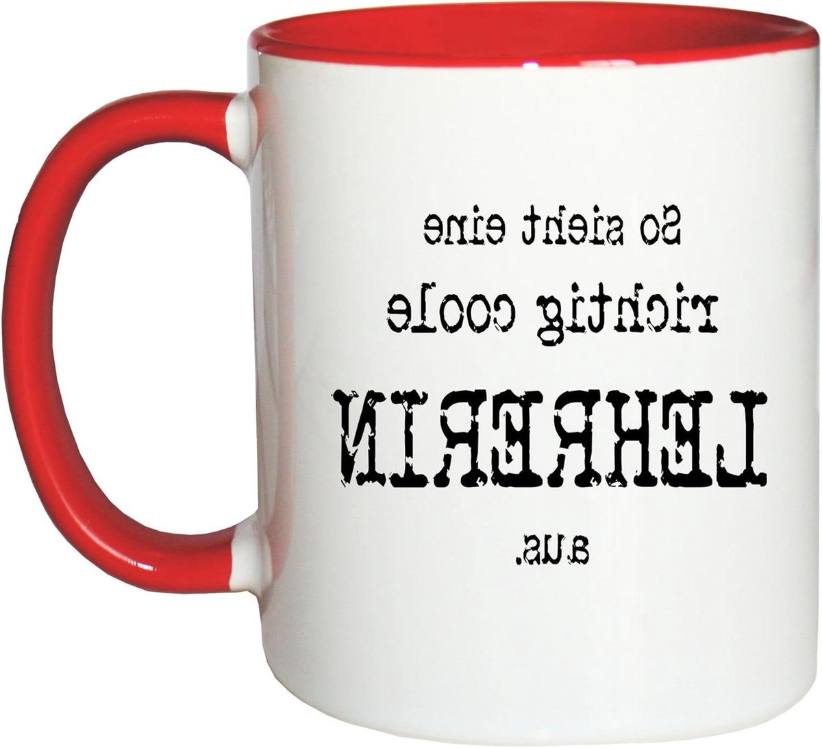 Koffiemok - Theekopje beker - Cadeau geven - Dubbelzijdig bedrukt - 330 ml - Wit-rood