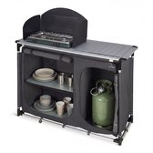 TRVLMORE Campingkeuken - Campingkast - Werkblad met Uitneembare Wasbak - 70KG Draagvermogen - 48x120x83CM - Windscherm - Grijs