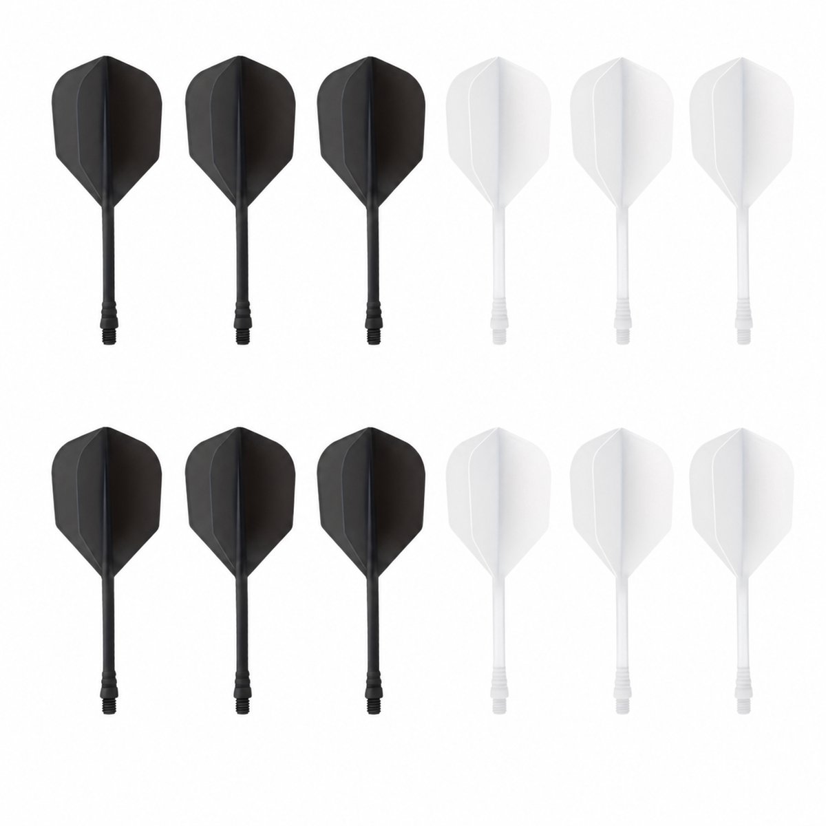 Zwart wit k flex flights dart flights set - geïntegreerde dart flights en shafts voor heren en dames - 2BA k flex flights systeem voor dartpijlen - set van 12 k flex flights in zwart en wit voor steel tip en soft tip darts