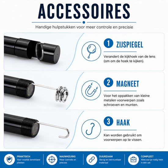 Endoscope - Caméra d'inspection USB - Outillage d'inspection - Tête 8 mm - HD flexible - Câble 5M - waterproof - Siècle des Lumières 8 LED - adapté pour iPhone