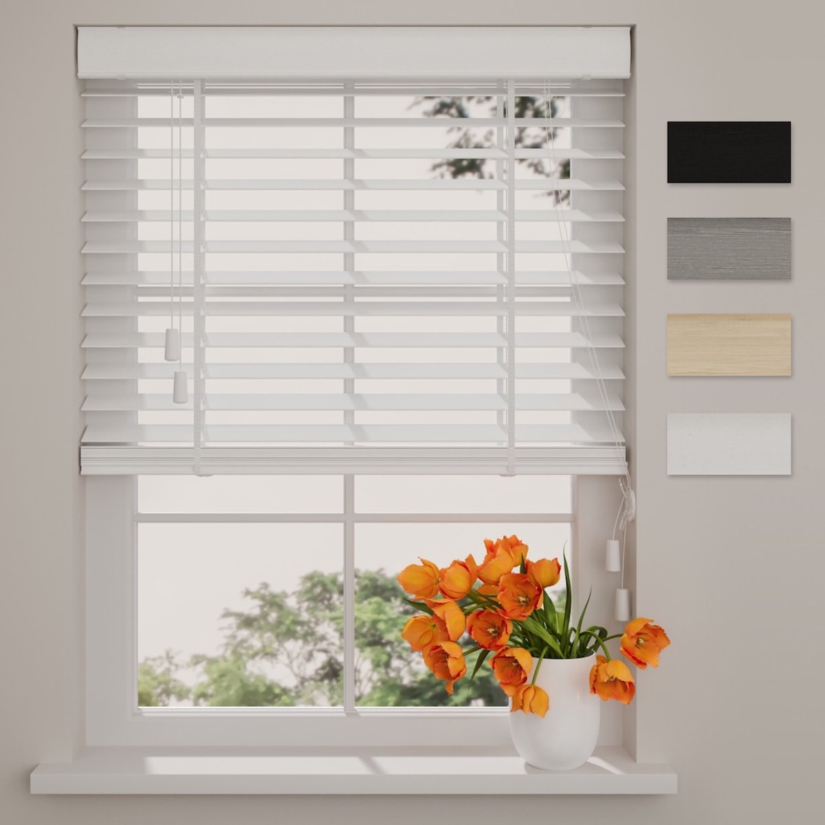 Bamboe Houten Jaloezie Easy - 50 mm - White - 90 x 175