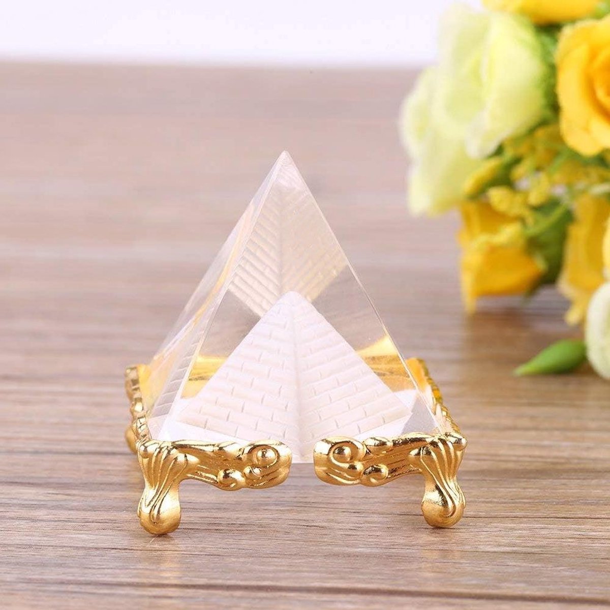 Kristallen Piramide - Feng Shui Decoratie - Huis en Kantoor - Gouden Poten - 53 inch - Transparant