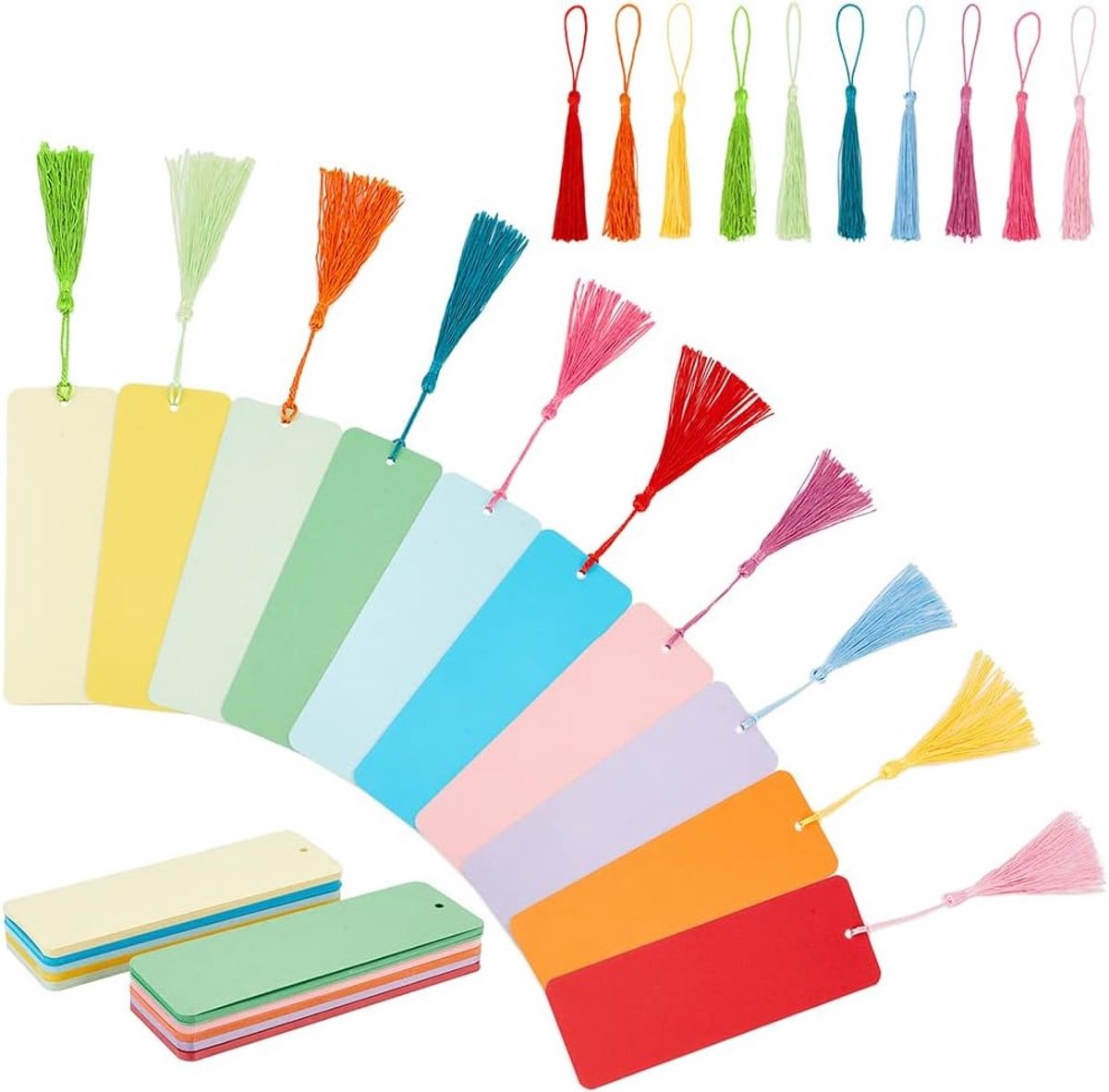 VVGoods - Kraft Papier Bladwijzers in 10 Kleuren voor DIY Boek Markers - Set van 100 stuks met Kwastjes - Ambachten, Gift Tag en Party Decoratie