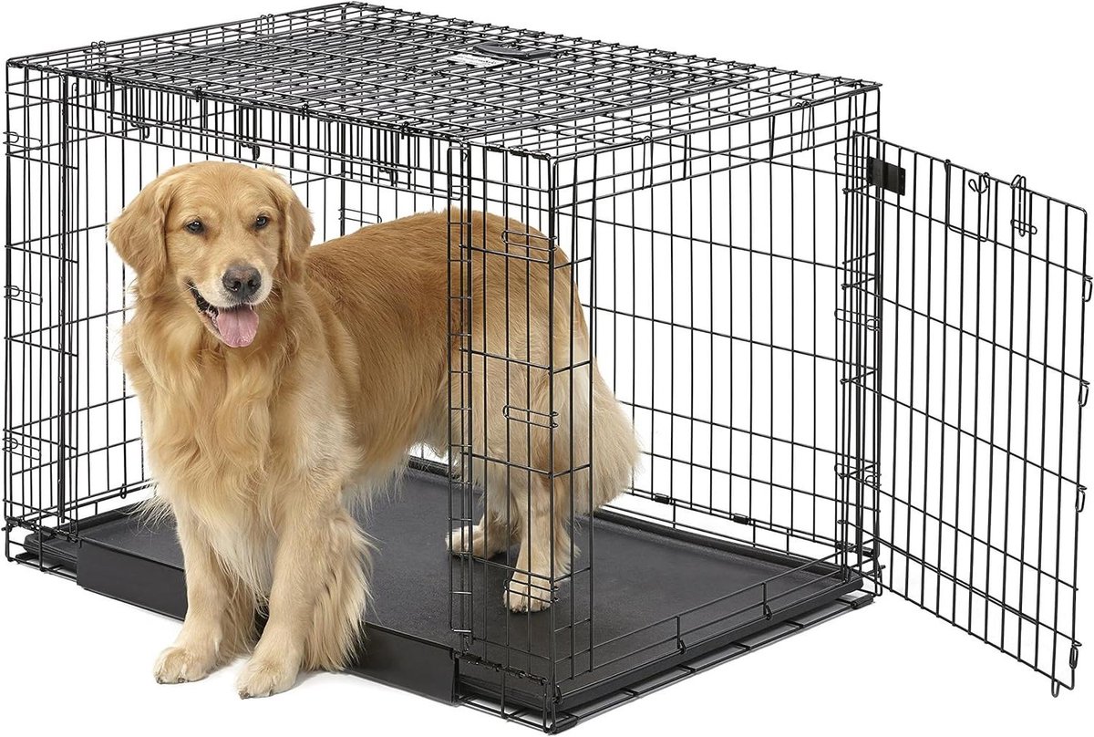 Hondenkooi Metaal - Transportbox Veilig - Veilige Opslag - Dubbele Deuren - 107 cm - Zwart