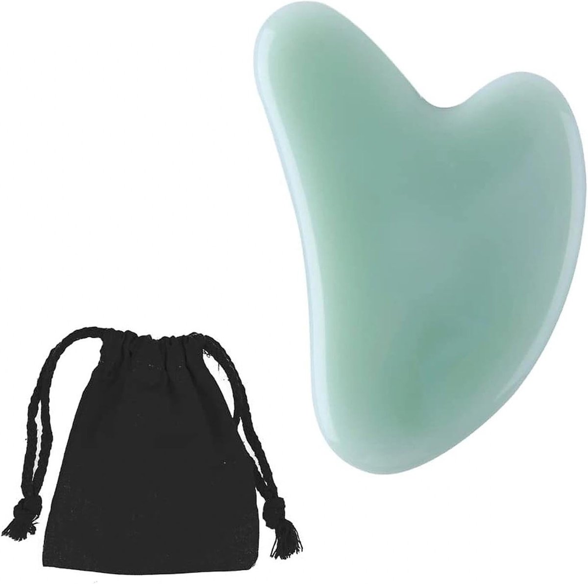 Natuurlijke Gua Sha Steen voor Gezichtsmassage - Cyan Jade met Geweven Tas, Perfect voor Huidverzorging en Ontspanning