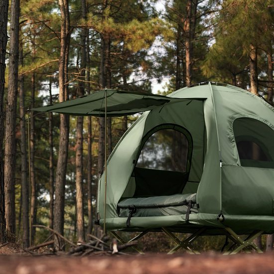 Archi 2-Persoons kampeertent - Tent - Kamperen - 4-in-1 - Stapelbed - Incl. luchtbed & slaapzak - Met draagtas op wielen - Groen — afbeelding 3