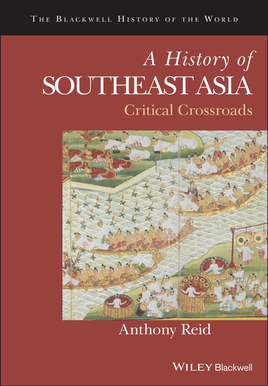 Livre 'A History of Southeast Asia' par Anthony Reid. Couverture rouge avec une image de bateaux sur l'eau.