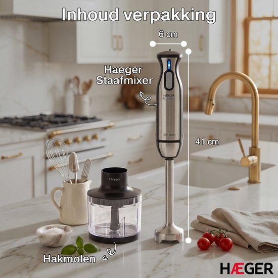 Haeger Extreme Chopper Staafmixer - Inclusief Mengbeker - Regelbare Snelheid - Krachtig 1000W - Hand Blender - Zilver van Haeger — afbeelding 5