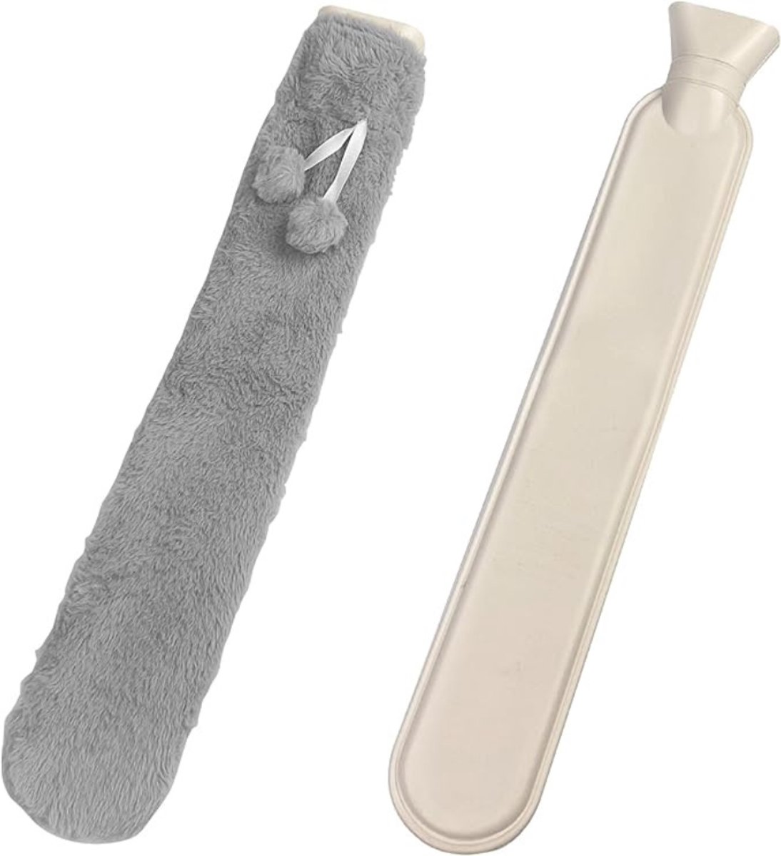 Verte Kruikzak - Lange Warmwaterkruik met Hoes - Pluizige Slang - Warmwaterkruik - Langwerpig - Lange Warmwaterkruik voor Nek - Schouders - Onderlichaam en Rug - Grijs - 1L