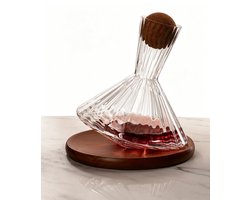 Wijn Decanter – Luxe Glazen Wijnkaraf voor Rode Wijn - Transparante glazen wijnluchter van 1,5 liter - Inclusief houten onderzetter en kurkbal - Handgeblazen wijnluchter - Het perfecte cadeau voor wijnliefhebbers