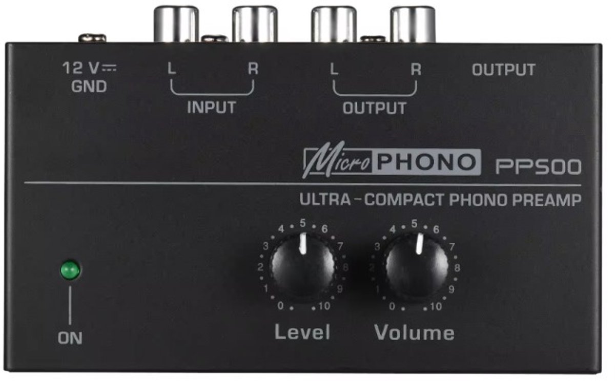 Platenvoorversterker – Phono Voorversterker voor Platenspelers met RIAA Correctie – Volume- & Level-Control – RCA & 6,35mm Hoofdtelefoonuitgang – Zwart