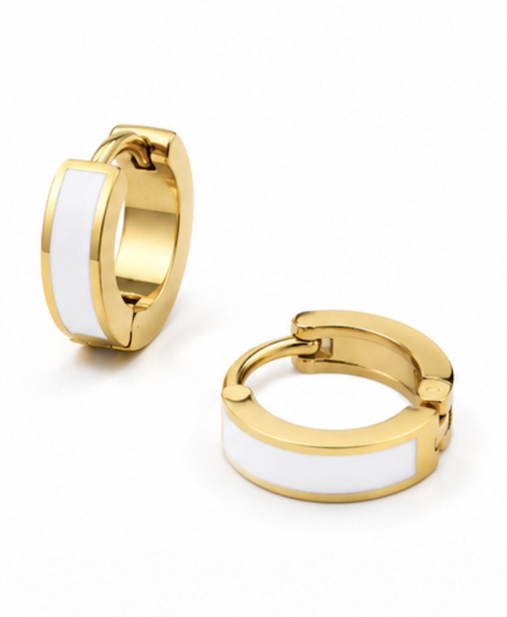 Oorbellen Wit - Goudkleurig - Verguld - Roestvrijstalen oorbellen - sieraden – Cadeau tip – Hip - Trendy - cadeau