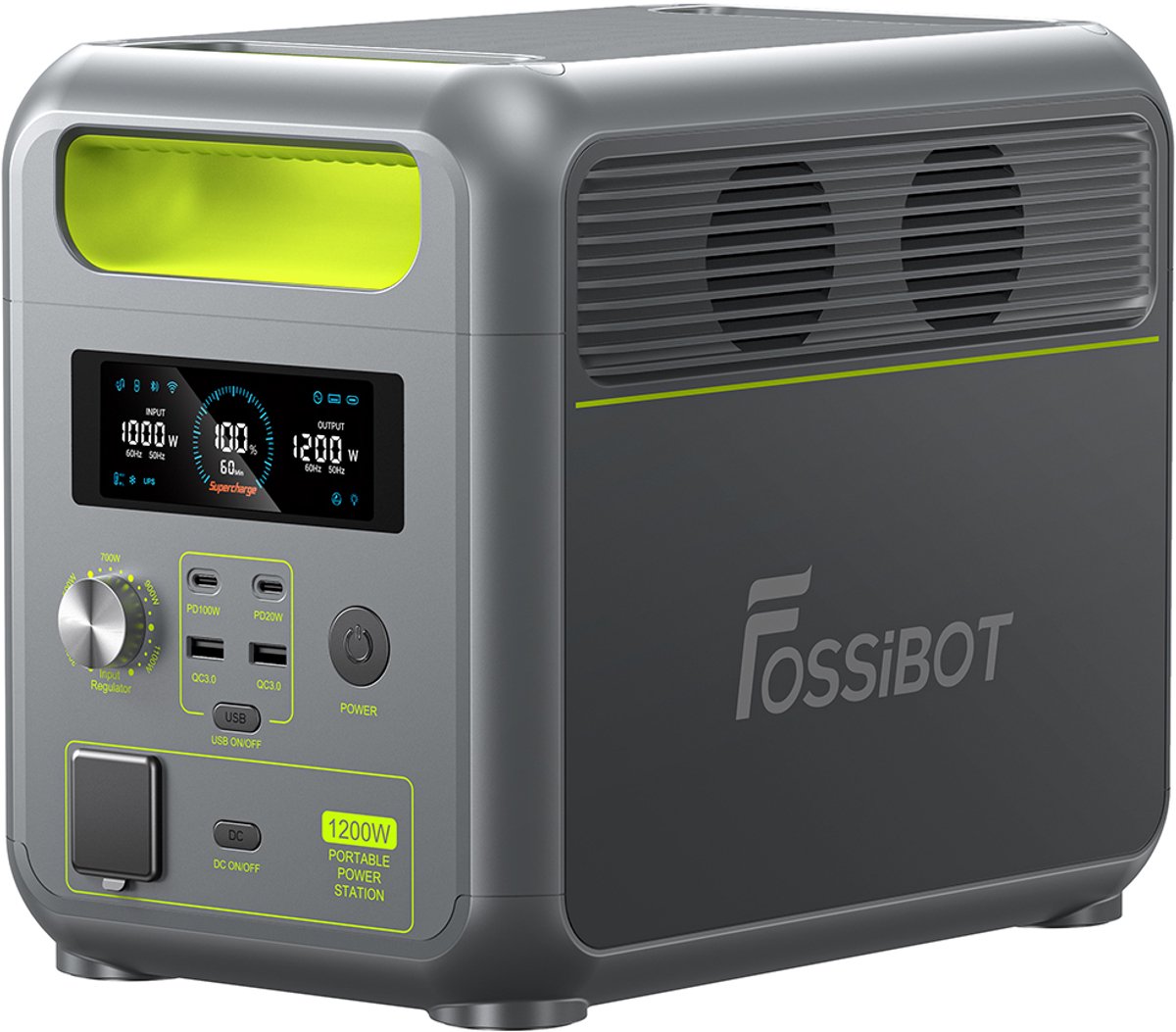 FOSSiBOT F1200 Draagbare Powerstation - 1024Wh LiFePO4 batterij - 1200W - UPS - Opladen op zonne-energie - 4 Snellaadmethodes - Voor kamperen en thuis