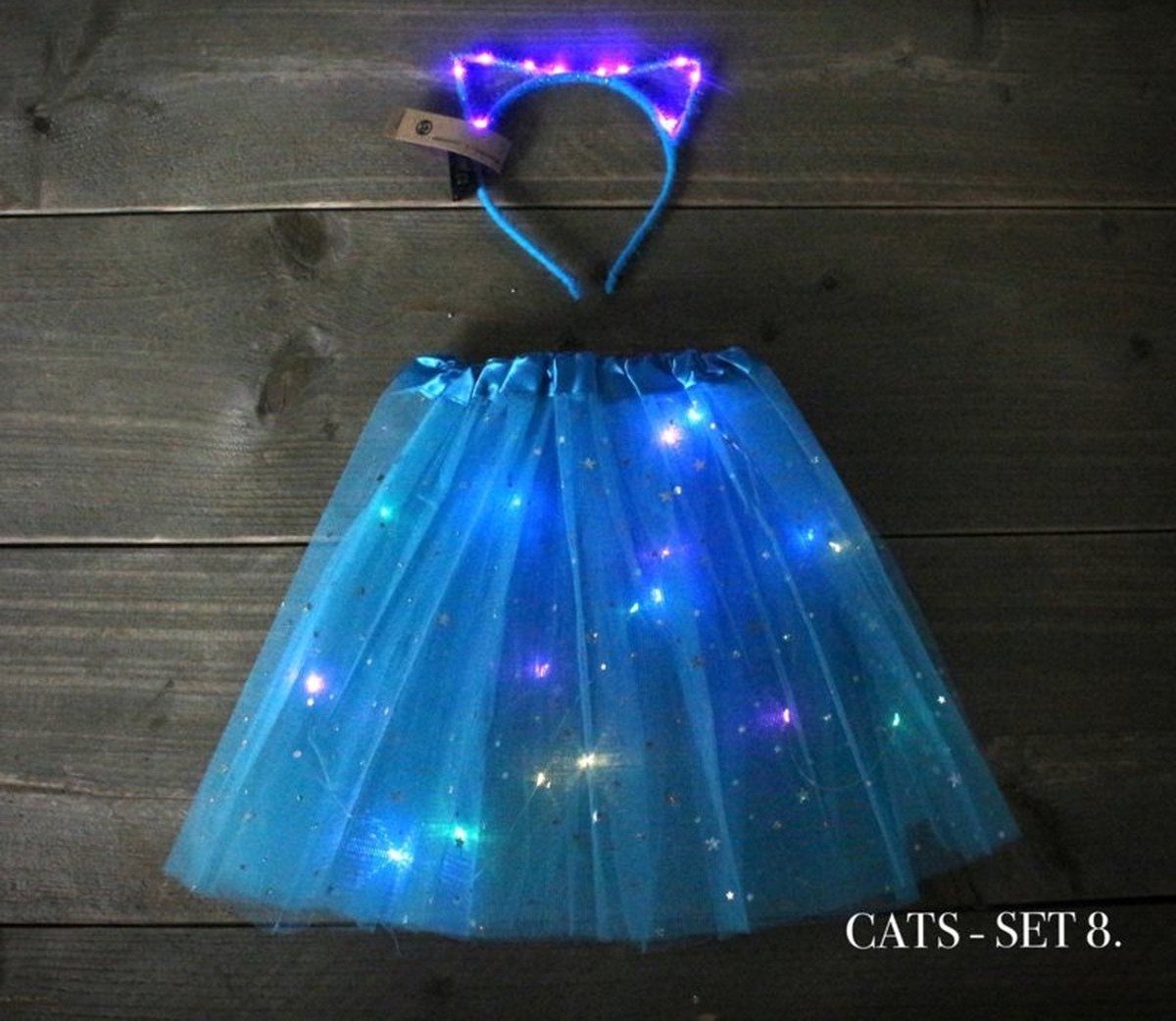Princess dress Cats ledlight - Tule rokje - Kattenoortjes - Lampjes - Blauw
