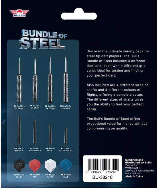 Bull's Bundle of Steel Steeltip Dart Set - 4 Sets Dartpijlen 21g, 22g & 23g - Inclusief Flights en Shafts van Bull's — afbeelding 5