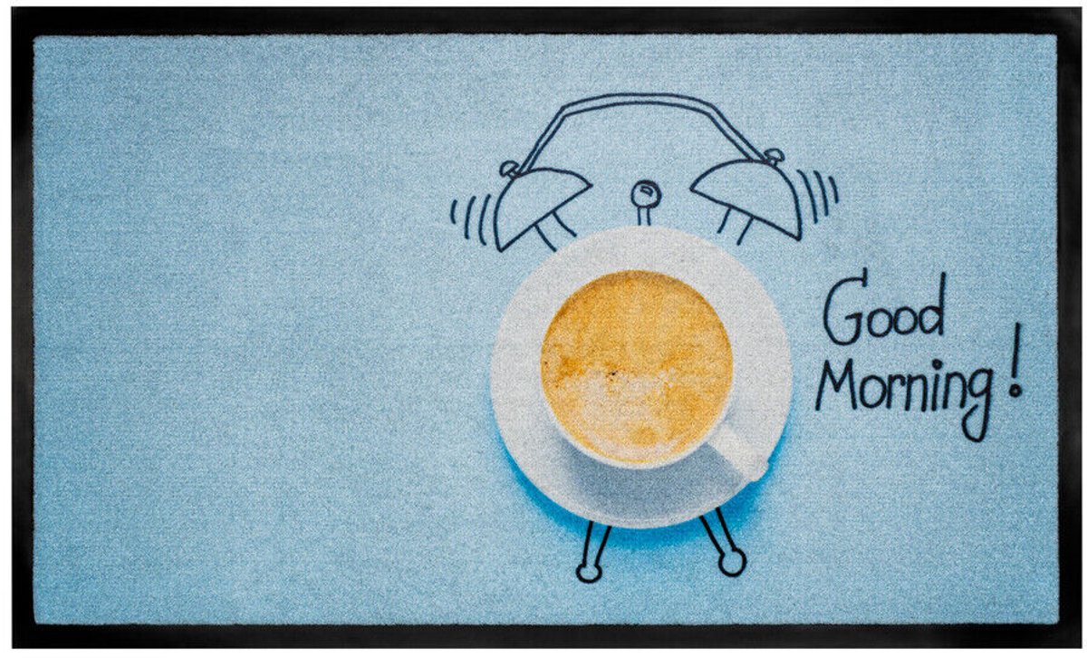 Hamat Image Good Morning Blue 45 x 75 cm - Schoonloopmat - Deurmat Binnen - Antislip - Polyamide - Blauw
